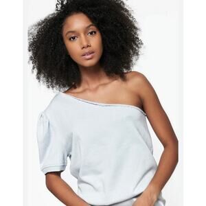 CAMI NYC Beck Top, Glacier Blue, 100% Cotton, One Shoulder Puff Sleeve